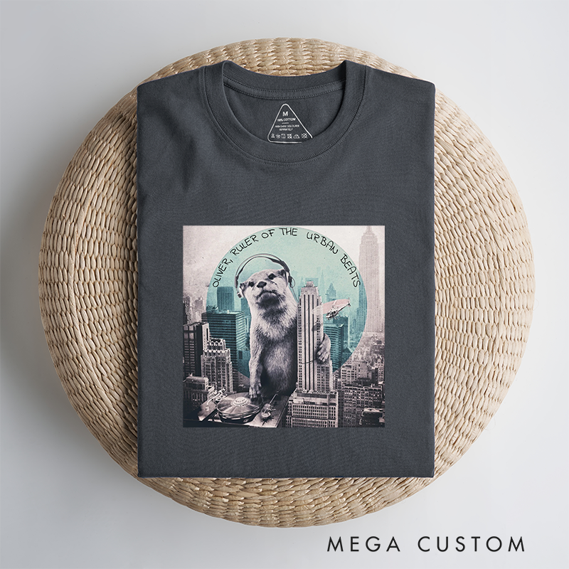 Personalized Classic T-Shirts Funny Otter DJ Skyline Design and Unique Otter DJ Music Lover T-Shirt
