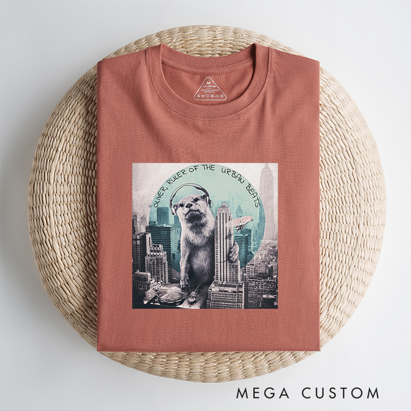 Personalized Classic T-Shirts Funny Otter DJ Skyline Design and Unique Otter DJ Music Lover T-Shirt