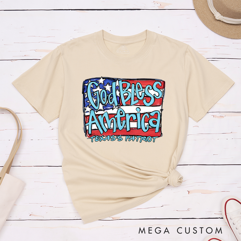 Personalized Classic T-Shirts God Bless America Patriotic and Red White and Blue American Flag T-Shirt