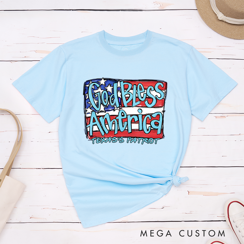 Personalized Classic T-Shirts God Bless America Patriotic and Red White and Blue American Flag T-Shirt