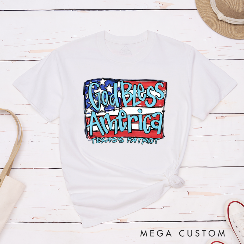 Personalized Classic T-Shirts God Bless America Patriotic and Red White and Blue American Flag T-Shirt