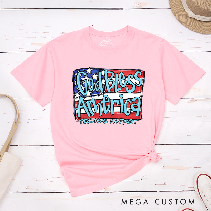 Personalized Classic T-Shirts God Bless America Patriotic and Red White and Blue American Flag T-Shirt