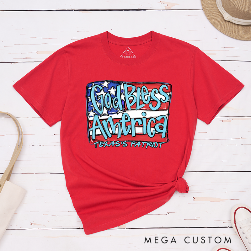 Personalized Classic T-Shirts God Bless America Patriotic and Red White and Blue American Flag T-Shirt