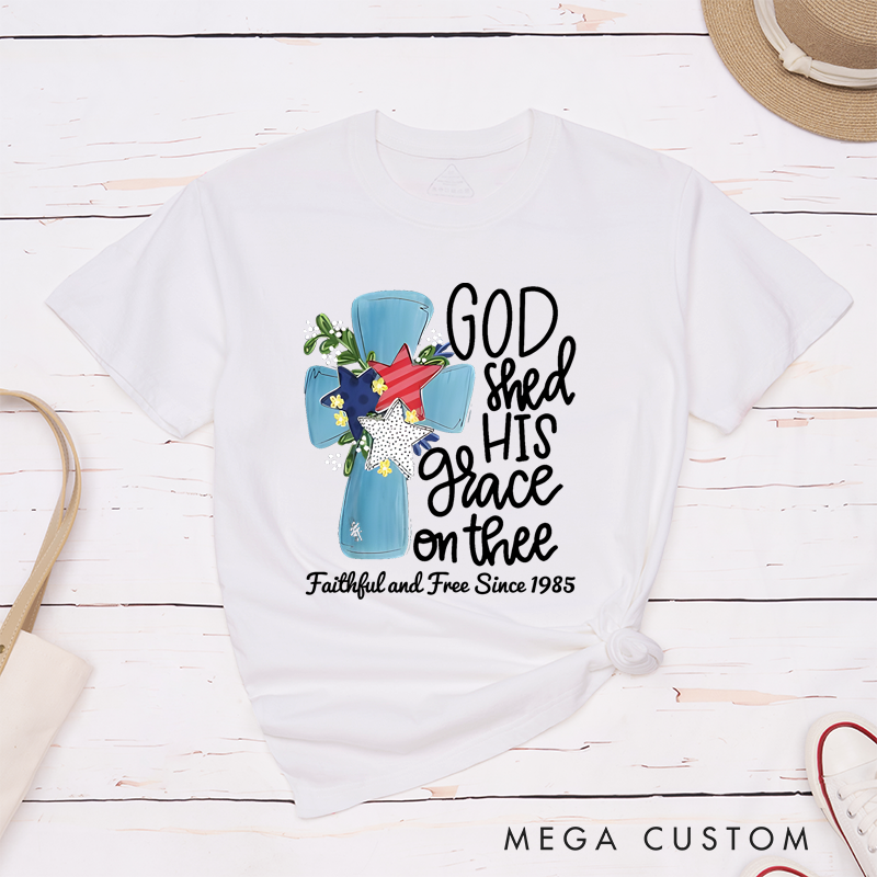 Personalized Classic T-Shirts God Shed His Grace on Thee Patriotic Cross T-Shirt