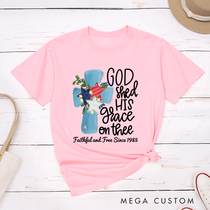 Personalized Classic T-Shirts God Shed His Grace on Thee Patriotic Cross T-Shirt
