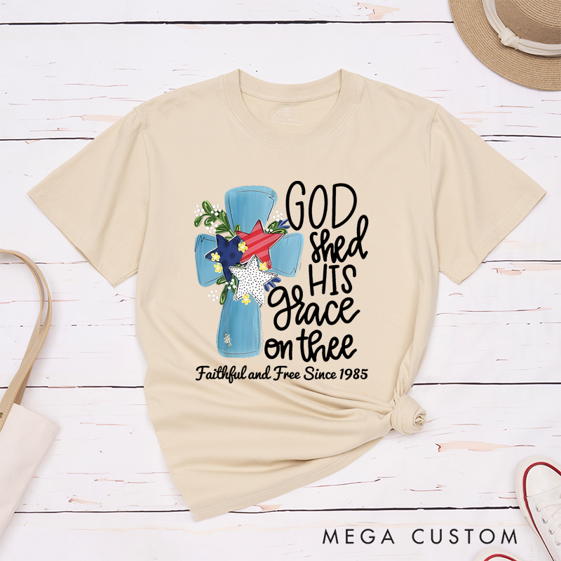 Personalized Classic T-Shirts God Shed His Grace on Thee Patriotic Cross T-Shirt