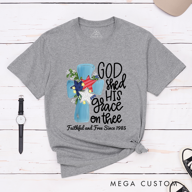 Personalized Classic T-Shirts God Shed His Grace on Thee Patriotic Cross T-Shirt