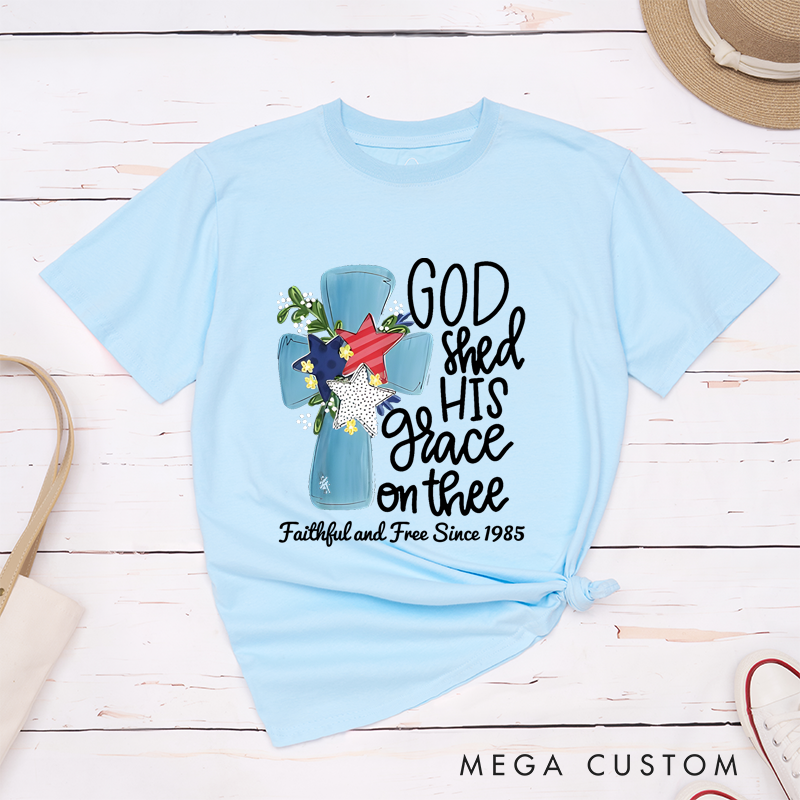 Personalized Classic T-Shirts God Shed His Grace on Thee Patriotic Cross T-Shirt