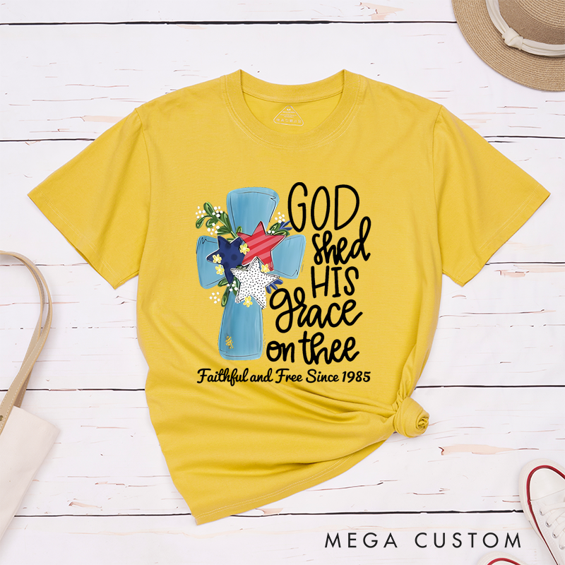 Personalized Classic T-Shirts God Shed His Grace on Thee Patriotic Cross T-Shirt