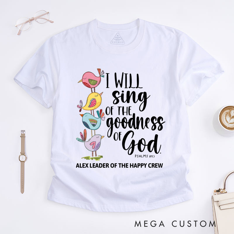 Personalized Classic T-Shirts Goodness of God and Inspirational Christian Graphic Tee with Colorful Birds Perfect Faith-Based Gift for Believers Gift