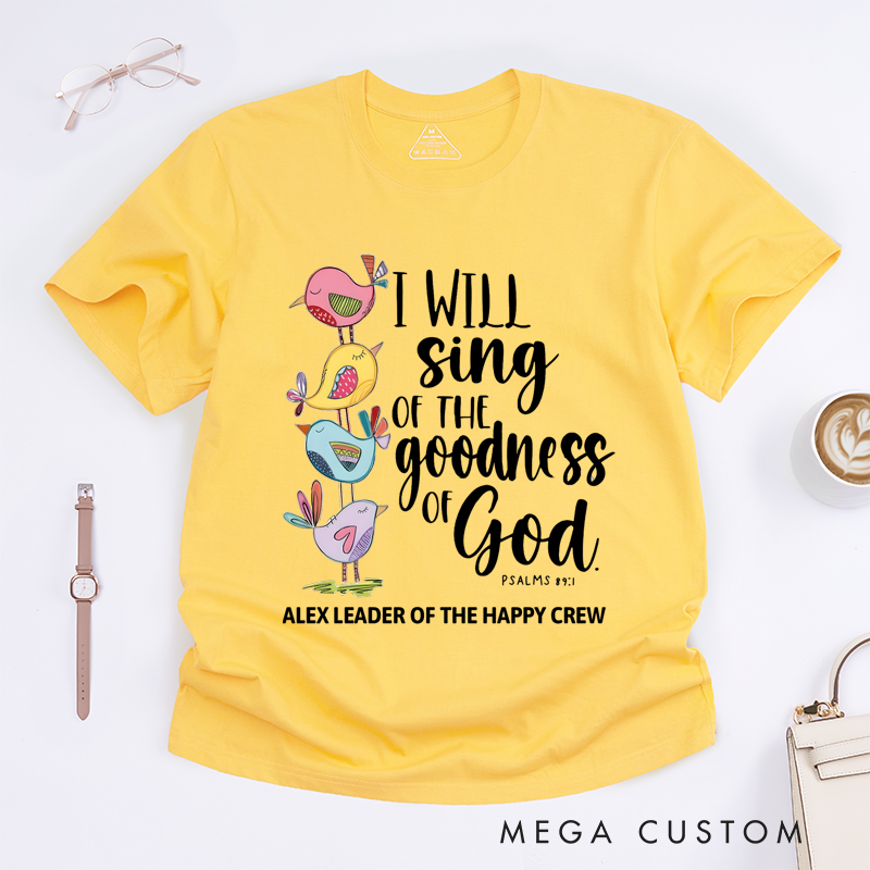 Personalized Classic T-Shirts Goodness of God and Inspirational Christian Graphic Tee with Colorful Birds Perfect Faith-Based Gift for Believers Gift