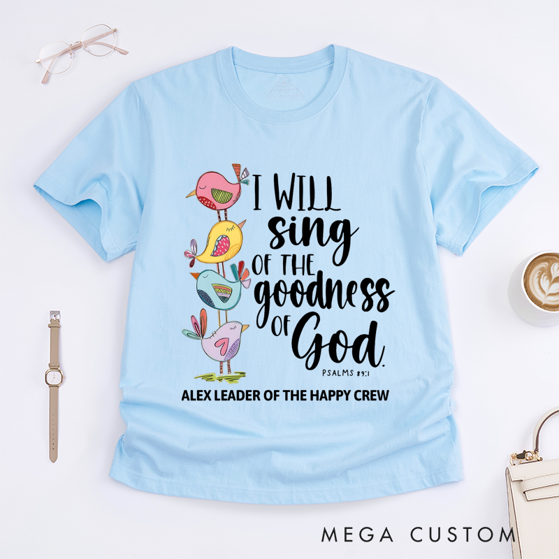 Personalized Classic T-Shirts Goodness of God and Inspirational Christian Graphic Tee with Colorful Birds Perfect Faith-Based Gift for Believers Gift