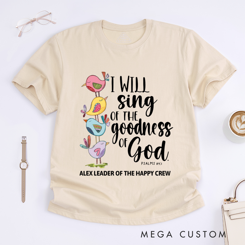 Personalized Classic T-Shirts Goodness of God and Inspirational Christian Graphic Tee with Colorful Birds Perfect Faith-Based Gift for Believers Gift