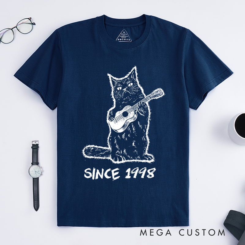 Personalized Classic T-Shirts Guitar Cat Tee and Quirky Musical Feline Graphic Tee Perfect for Cat and Music Lovers Gift
