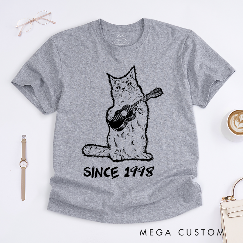 Personalized Classic T-Shirts Guitar Cat Tee and Quirky Musical Feline Graphic Tee Perfect for Cat and Music Lovers Gift