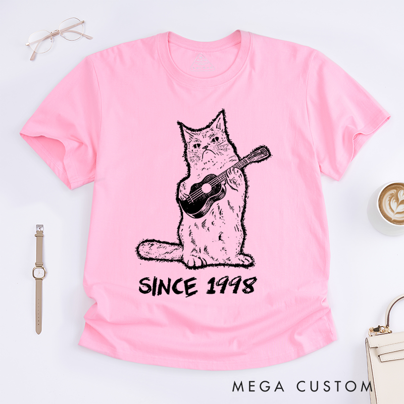Personalized Classic T-Shirts Guitar Cat Tee and Quirky Musical Feline Graphic Tee Perfect for Cat and Music Lovers Gift
