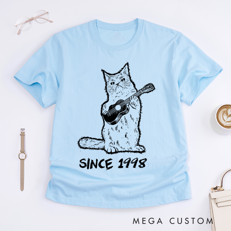 Personalized Classic T-Shirts Guitar Cat Tee and Quirky Musical Feline Graphic Tee Perfect for Cat and Music Lovers Gift