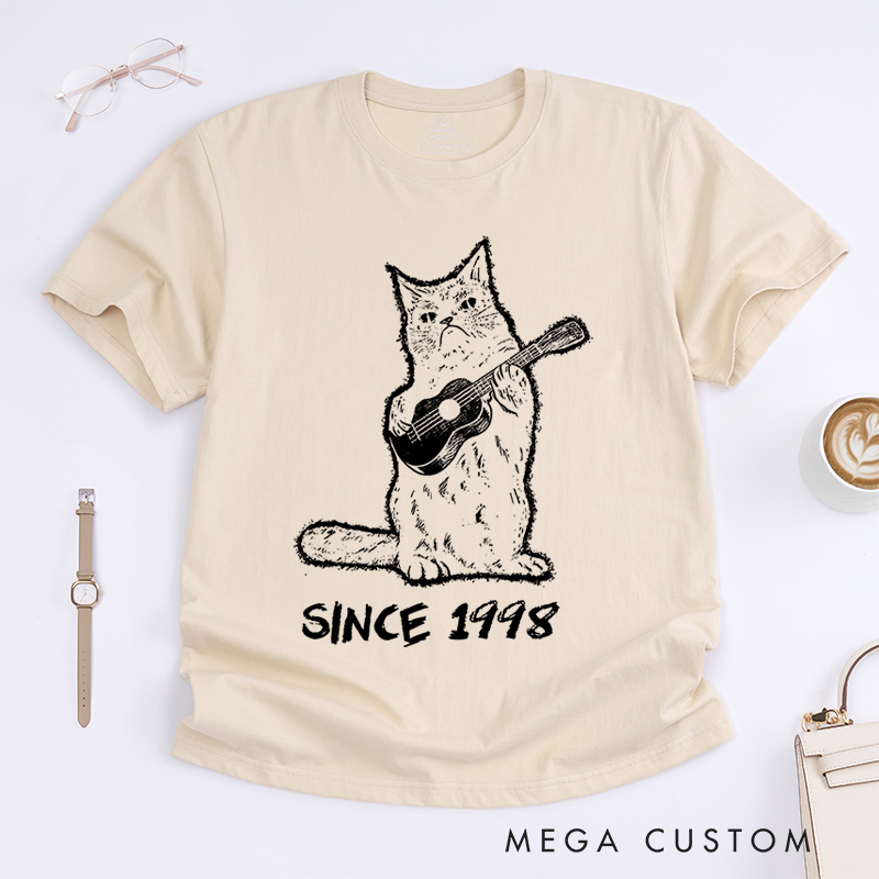 Personalized Classic T-Shirts Guitar Cat Tee and Quirky Musical Feline Graphic Tee Perfect for Cat and Music Lovers Gift
