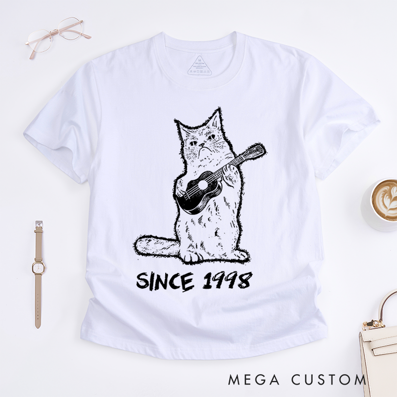 Personalized Classic T-Shirts Guitar Cat Tee and Quirky Musical Feline Graphic Tee Perfect for Cat and Music Lovers Gift