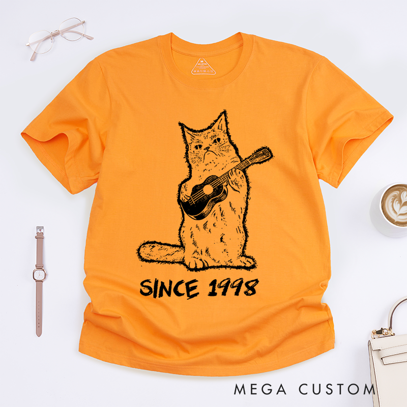 Personalized Classic T-Shirts Guitar Cat Tee and Quirky Musical Feline Graphic Tee Perfect for Cat and Music Lovers Gift