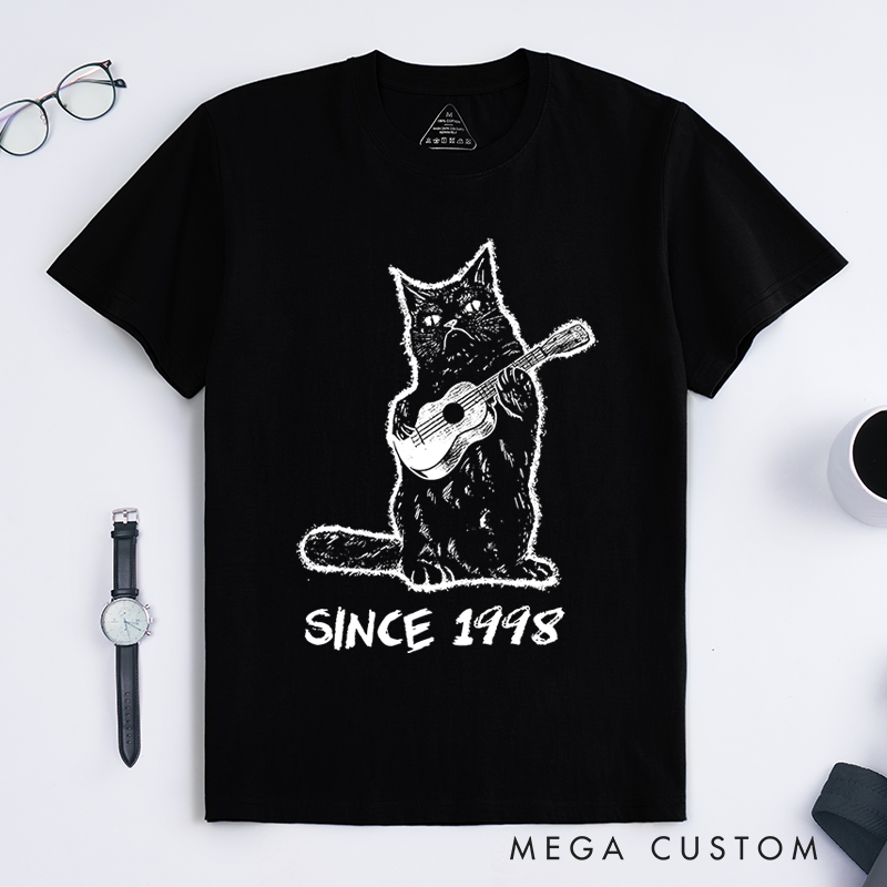 Personalized Classic T-Shirts Guitar Cat Tee and Quirky Musical Feline Graphic Tee Perfect for Cat and Music Lovers Gift