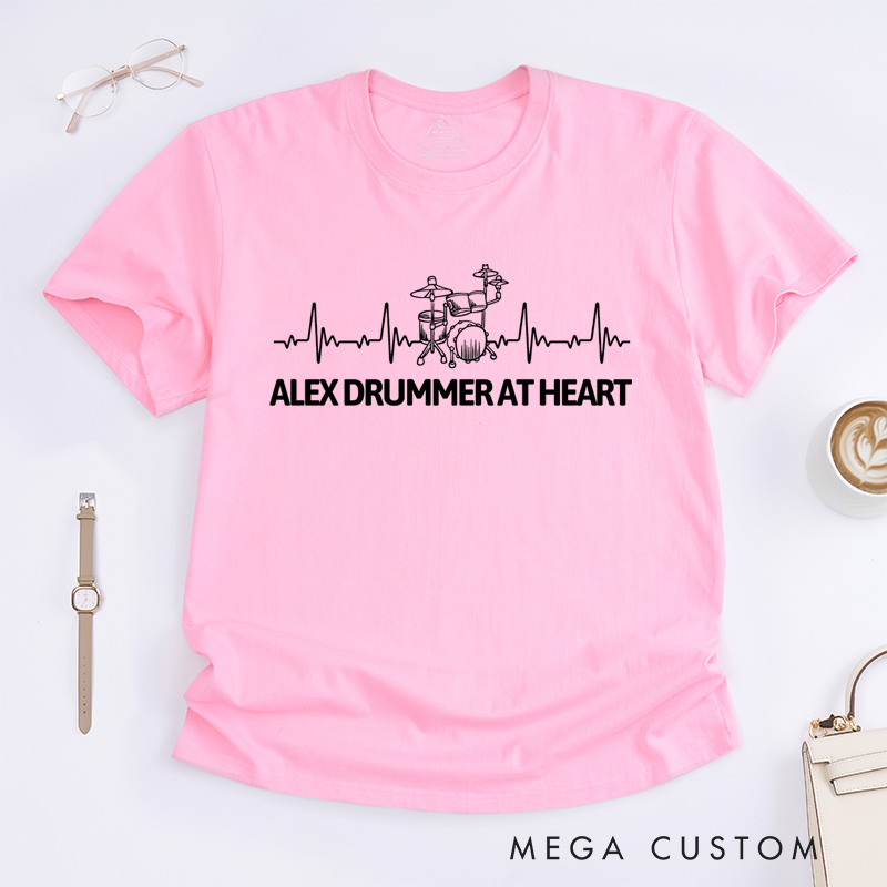 Personalized Classic T-Shirts Heartbeat Drum Kit and Music Lover's Graphic Tee Perfect for Drummers and Rhythm Enthusiasts Gift