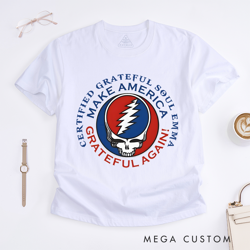 Personalized Classic T-Shirts Make America Grateful Again and Patriotic Skull Graphic Tee