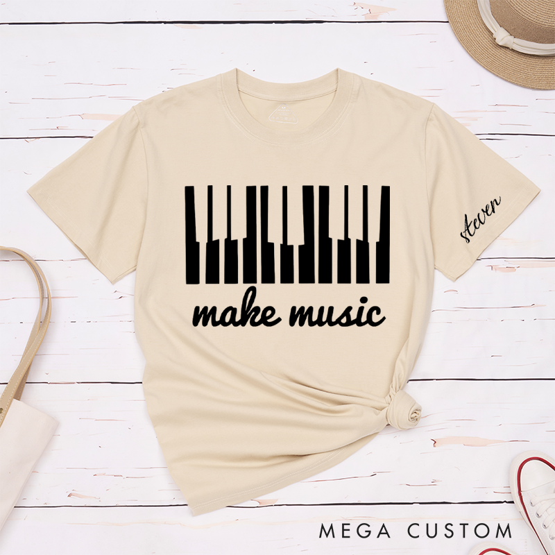 Personalized Classic T-Shirts Make Music and Piano Keys Graphic Tee Perfect for Musicians and Music Enthusiasts Gift
