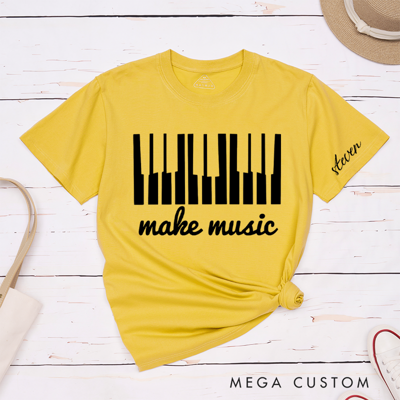 Personalized Classic T-Shirts Make Music and Piano Keys Graphic Tee Perfect for Musicians and Music Enthusiasts Gift
