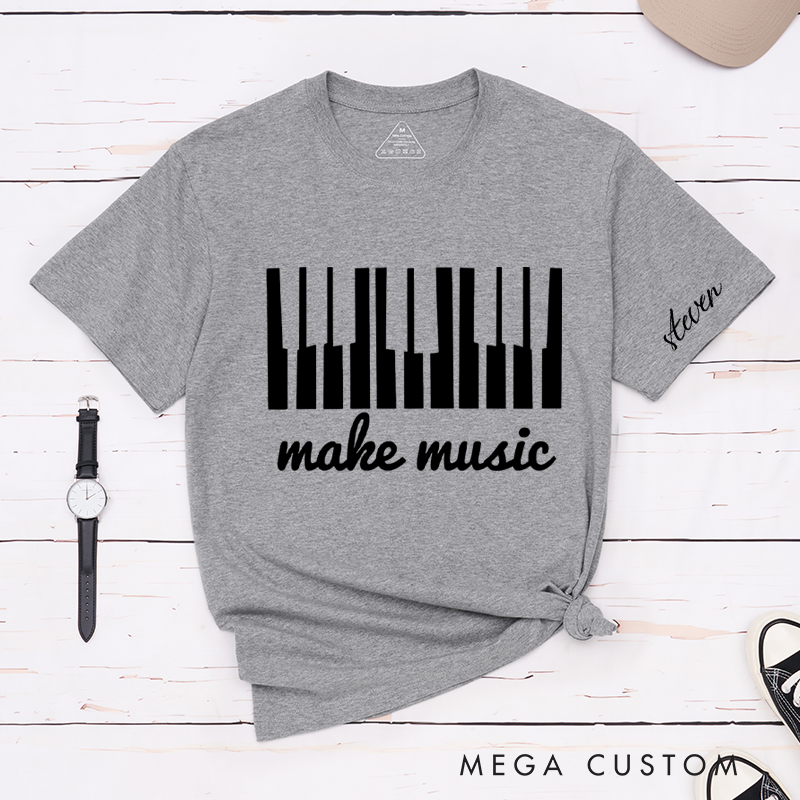 Personalized Classic T-Shirts Make Music and Piano Keys Graphic Tee Perfect for Musicians and Music Enthusiasts Gift