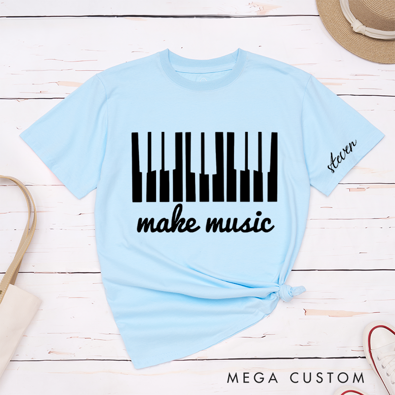 Personalized Classic T-Shirts Make Music and Piano Keys Graphic Tee Perfect for Musicians and Music Enthusiasts Gift