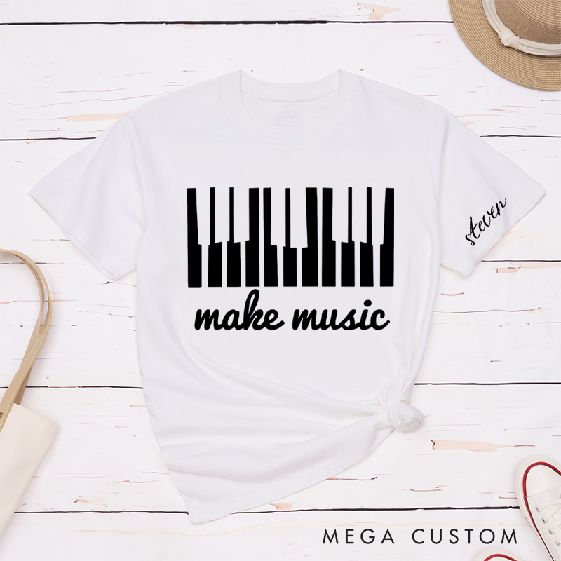Personalized Classic T-Shirts Make Music and Piano Keys Graphic Tee Perfect for Musicians and Music Enthusiasts Gift