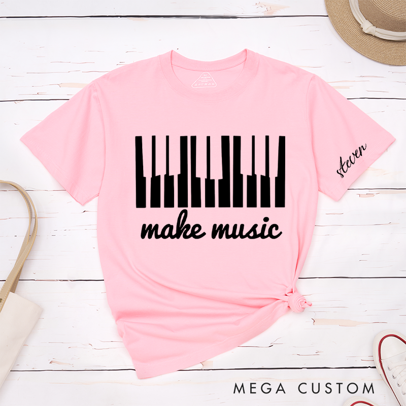 Personalized Classic T-Shirts Make Music and Piano Keys Graphic Tee Perfect for Musicians and Music Enthusiasts Gift
