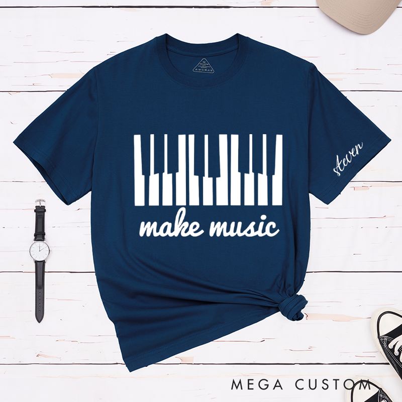 Personalized Classic T-Shirts Make Music and Piano Keys Graphic Tee Perfect for Musicians and Music Enthusiasts Gift