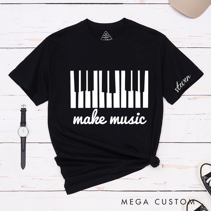 Personalized Classic T-Shirts Make Music and Piano Keys Graphic Tee Perfect for Musicians and Music Enthusiasts Gift