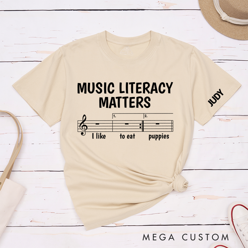 Personalized Classic T-Shirts Music Literacy Matters and Fun Musical Notes Graphic Tee Perfect for Music Teachers and Enthusiasts Gift