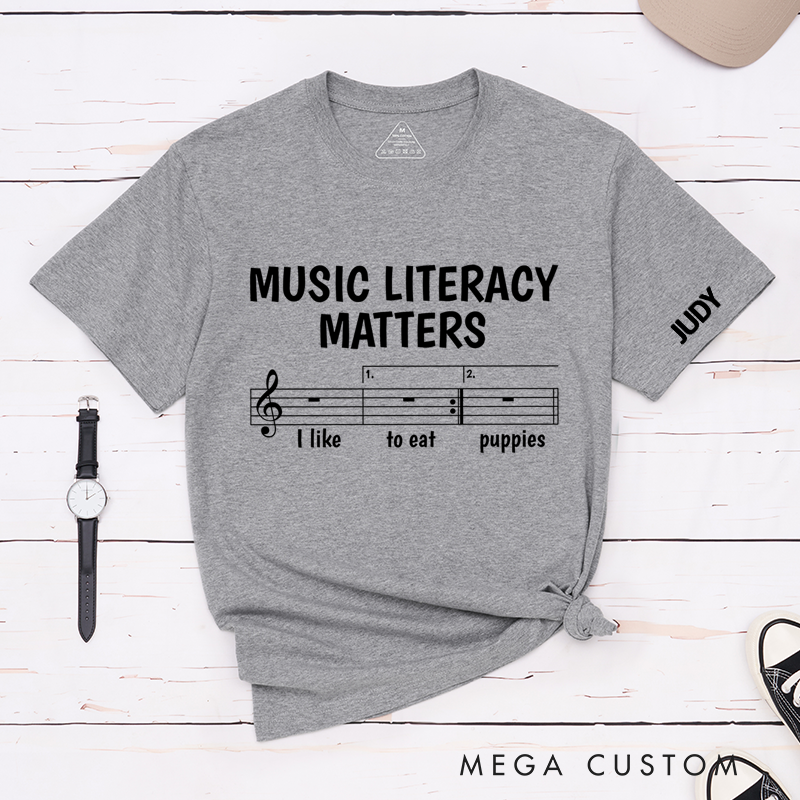 Personalized Classic T-Shirts Music Literacy Matters and Fun Musical Notes Graphic Tee Perfect for Music Teachers and Enthusiasts Gift