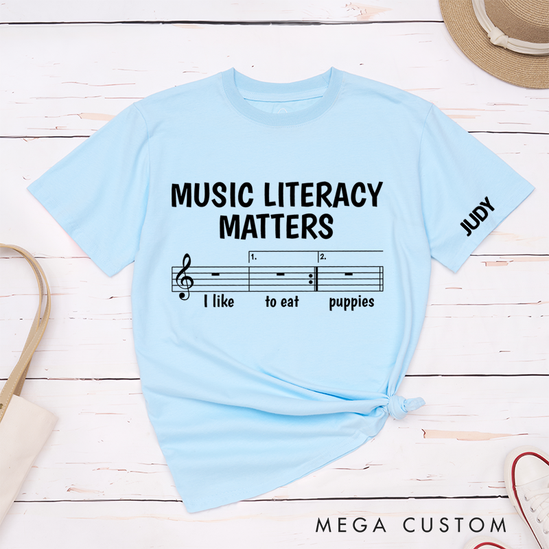 Personalized Classic T-Shirts Music Literacy Matters and Fun Musical Notes Graphic Tee Perfect for Music Teachers and Enthusiasts Gift