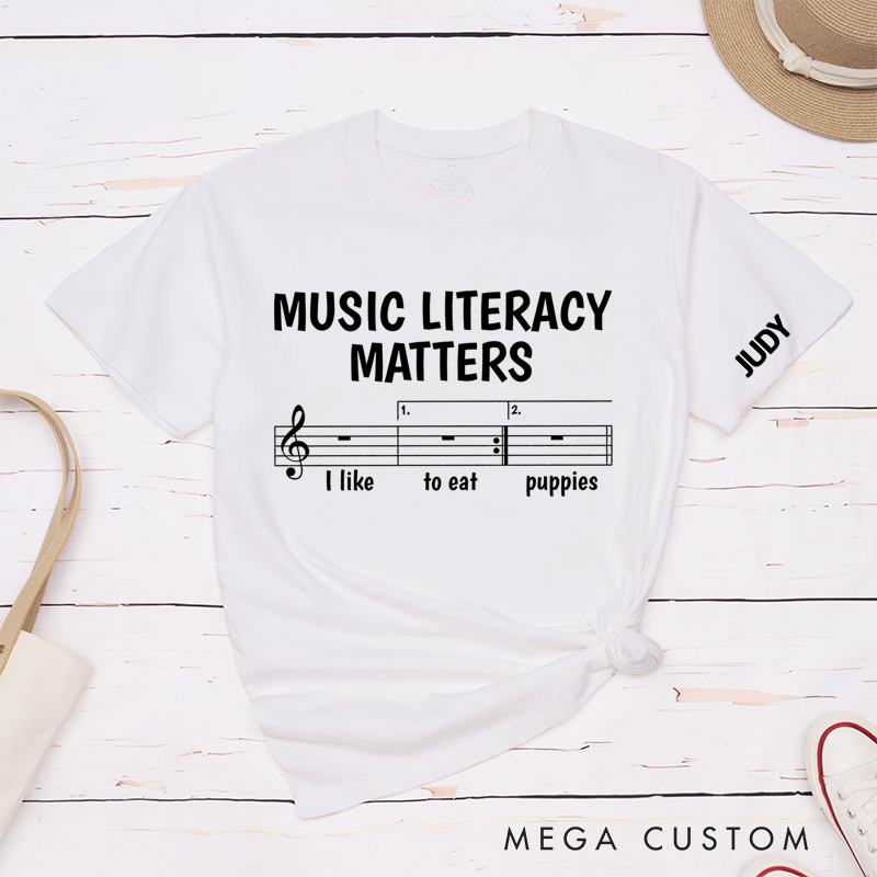 Personalized Classic T-Shirts Music Literacy Matters and Fun Musical Notes Graphic Tee Perfect for Music Teachers and Enthusiasts Gift