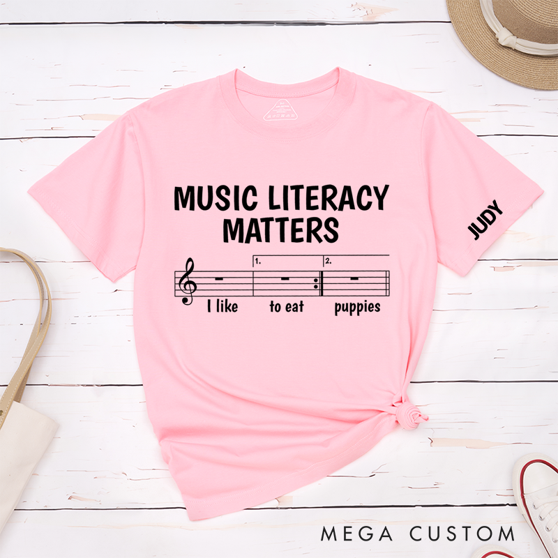 Personalized Classic T-Shirts Music Literacy Matters and Fun Musical Notes Graphic Tee Perfect for Music Teachers and Enthusiasts Gift