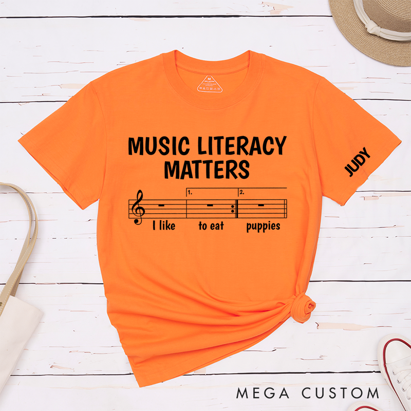 Personalized Classic T-Shirts Music Literacy Matters and Fun Musical Notes Graphic Tee Perfect for Music Teachers and Enthusiasts Gift