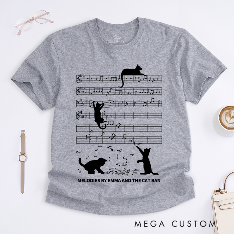Personalized Classic T-Shirts Music Notes and Cat Design Perfect for Cat Lovers and Musical-Inspired Casual Fashion T-Shirt