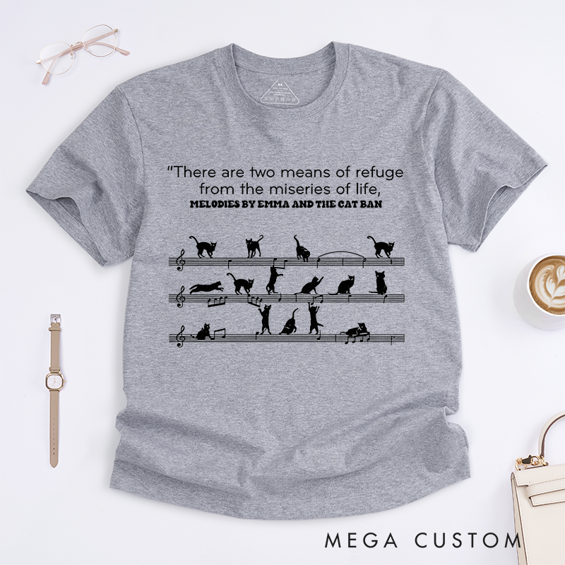Personalized Classic T-Shirts Music Notes and Cat Design Perfect for Cat Lovers and Musical-Inspired Casual Fashion T-Shirt
