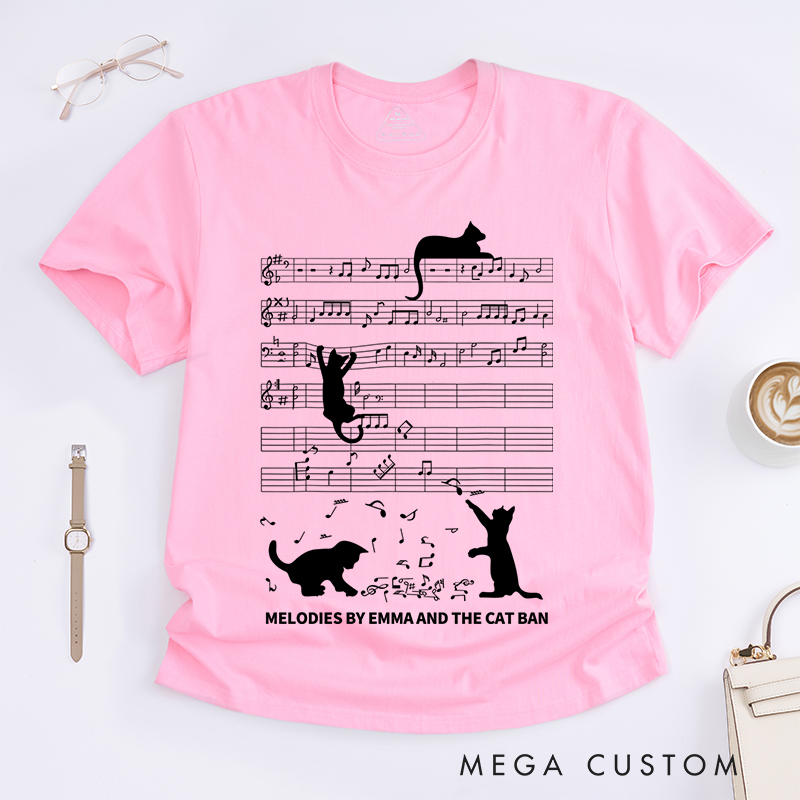 Personalized Classic T-Shirts Music Notes and Cat Design Perfect for Cat Lovers and Musical-Inspired Casual Fashion T-Shirt