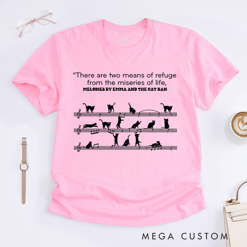 Personalized Classic T-Shirts Music Notes and Cat Design Perfect for Cat Lovers and Musical-Inspired Casual Fashion T-Shirt