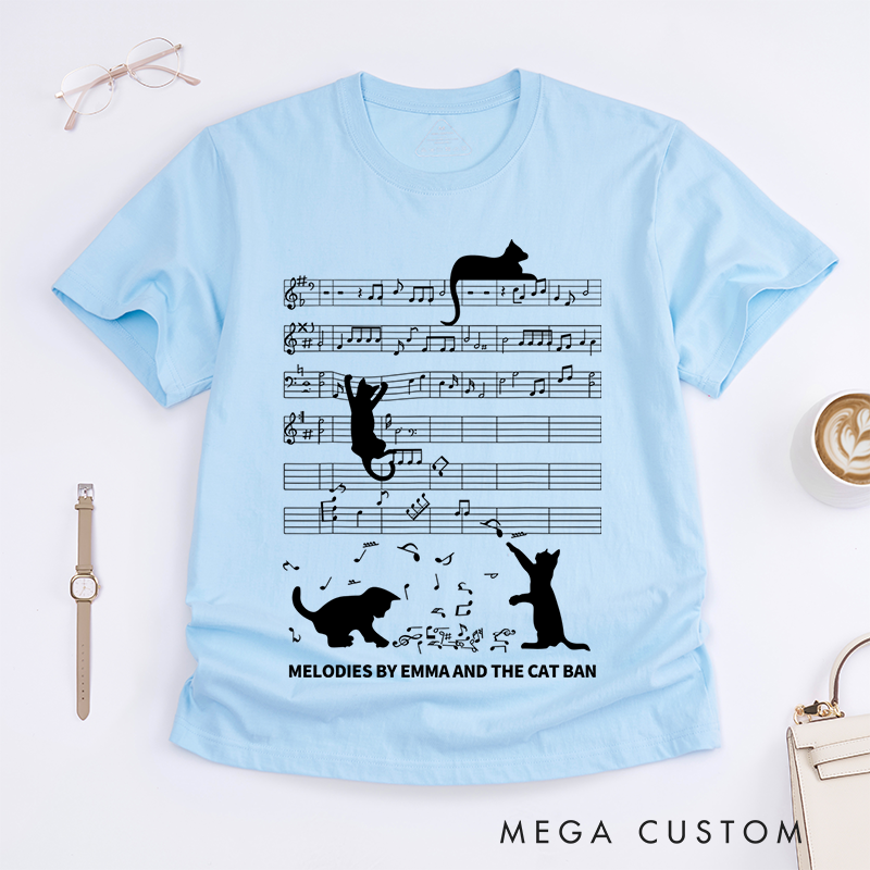 Personalized Classic T-Shirts Music Notes and Cat Design Perfect for Cat Lovers and Musical-Inspired Casual Fashion T-Shirt