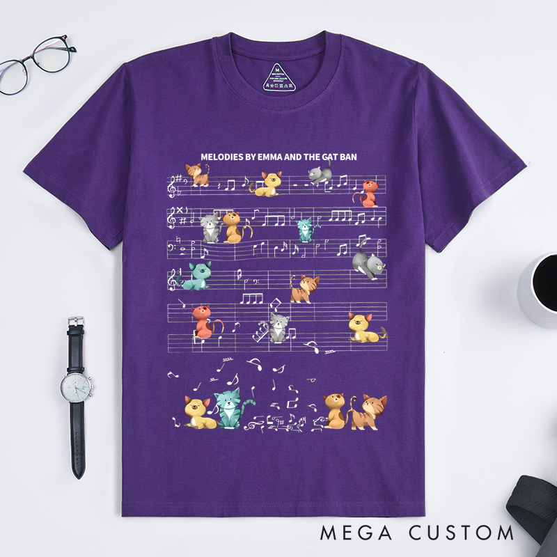 Personalized Classic T-Shirts Music Notes and Cat Design Perfect for Cat Lovers and Musical-Inspired Casual Fashion T-Shirt