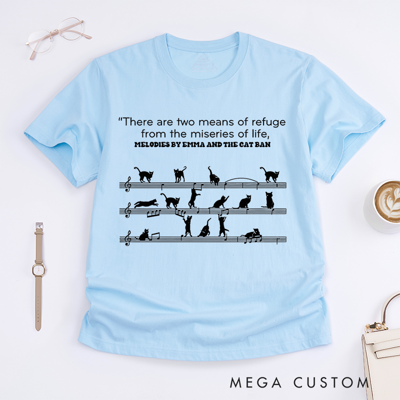 Personalized Classic T-Shirts Music Notes and Cat Design Perfect for Cat Lovers and Musical-Inspired Casual Fashion T-Shirt