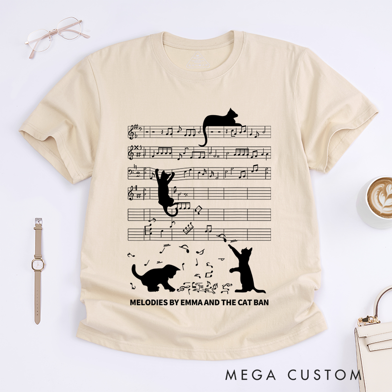 Personalized Classic T-Shirts Music Notes and Cat Design Perfect for Cat Lovers and Musical-Inspired Casual Fashion T-Shirt