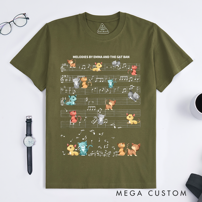 Personalized Classic T-Shirts Music Notes and Cat Design Perfect for Cat Lovers and Musical-Inspired Casual Fashion T-Shirt